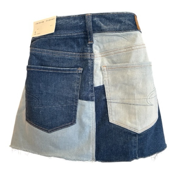 NWT American Eagle Patchwork Denim Mini Skirt Sz 4 High Waisted - Picture 10 of 16
